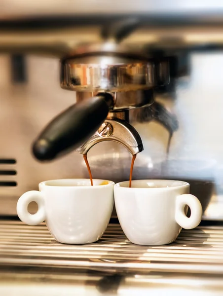 Coffee machine dispensing a double espresso — Stock Photo, Image