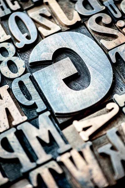 Set of wooden typographical letters and numbers — Stock Photo, Image