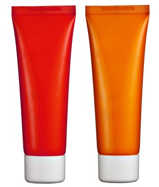 İki boş plastik kozmetik tüpler