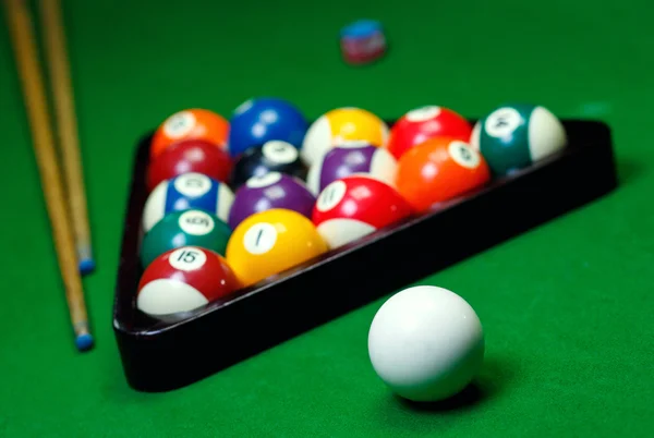 Billiard balls pool on green table — Stock Photo, Image