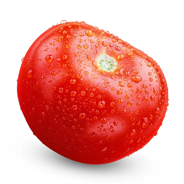 Tomate mit Tropfen isoliert auf weißem, Schnittpfad — Stockfoto