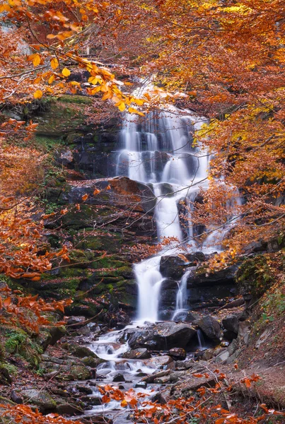 Schöner Wasserfall im Wald, herbstliche Landschaft — Stockfoto