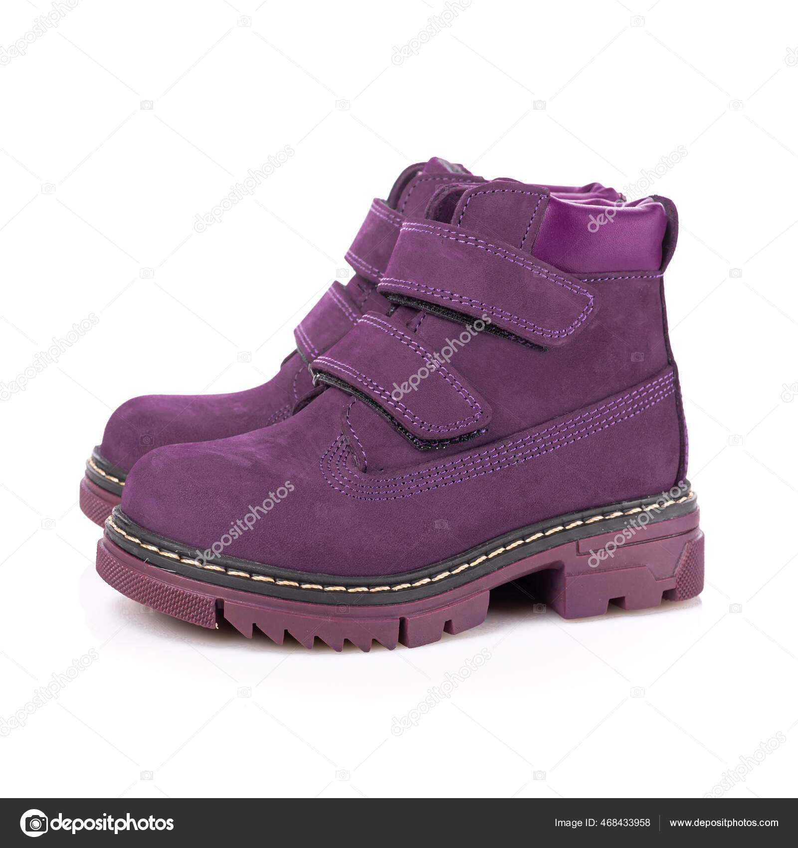 Vista Lateral Par Zapatos Púrpuras Impermeables Para Niños