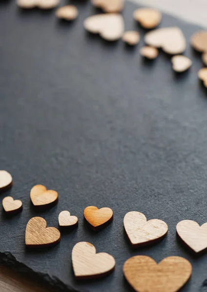 Ξύλινες Καρδιές Ρετρό Στυλ Έννοια Της Αγάπης Θέση Για Κείμενο — Φωτογραφία Αρχείου