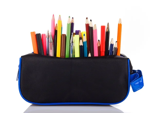 Color pencils in pencil case — Stock Photo, Image