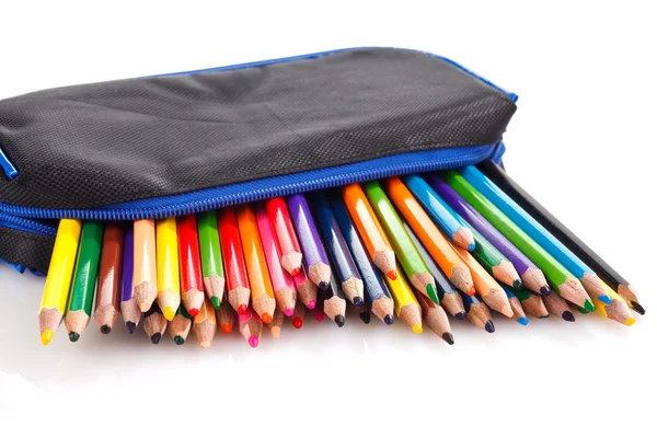 Lápices de color en estuche de lápices — Foto de Stock
