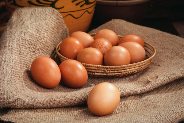 Easter eggs on burlap — Stock Photo, Image