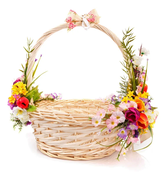 Basket decorated with flowers — Stock Photo, Image