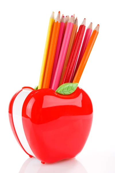Barevné tužky v apple tvarovaný stojan — Stock fotografie