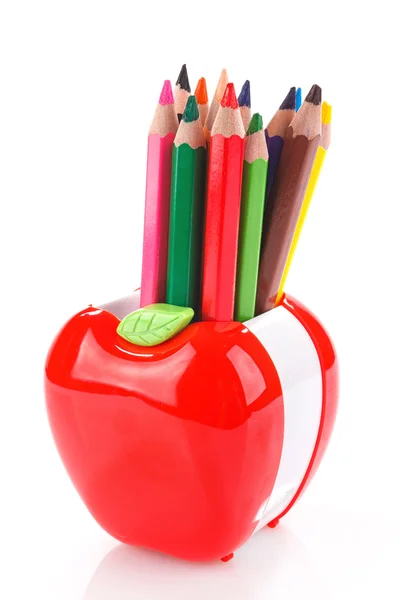 Crayons colorés en forme de pomme stand — Photo