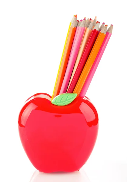 Buntstifte im Apfelständer — Stockfoto