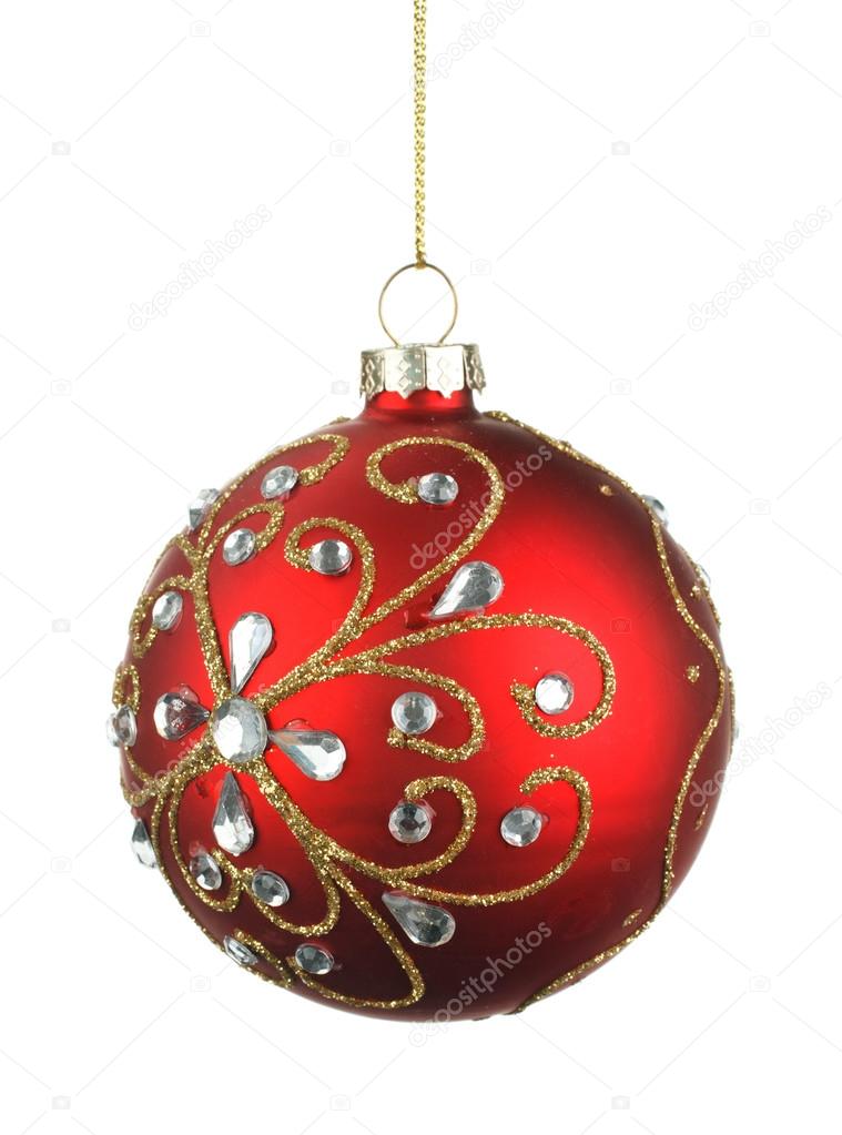 beautiful red christmas ball with crystals