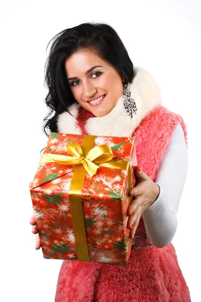 Beautiful girl with a gift — Stock Photo, Image