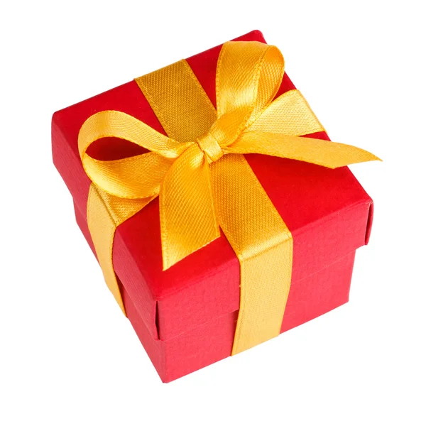 Ενιαίο κόκκινο δώρο κουτί με Χρυσή κορδέλα — Φωτογραφία Αρχείου