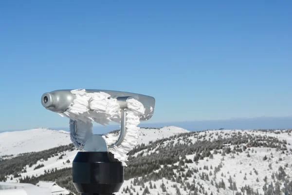 Winter view, spyglass on the peak of mountain in winter — Stock Photo, Image