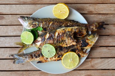 Izgara Levrek ve salema bir tablo