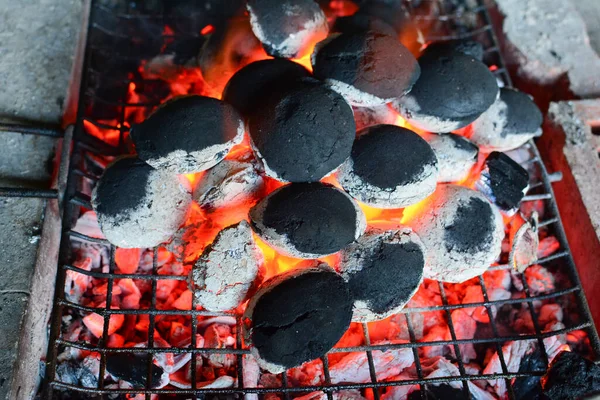 Ember Grill Semi Glowing Coal Briquettes Grill Bbq Preparation Almost — Stock Photo, Image