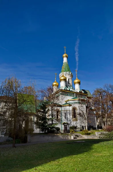 Rosyjski Prawosławny Kościół Mikołaja Cudotwórcy Jesienią Sofia Bułgaria Europa — Zdjęcie stockowe