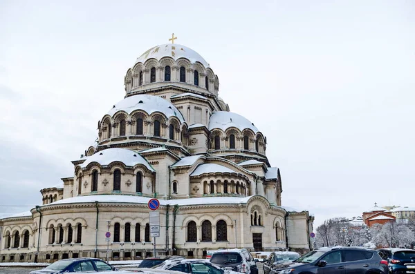 Fragment Belle Cathédrale Orthodoxe Orientale Saint Alexandre Nevsky Hiver Construit — Photo