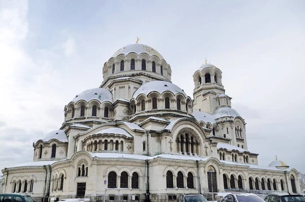 Fragment Belle Cathédrale Orthodoxe Orientale Saint Alexandre Nevsky Hiver Construit — Photo