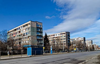 Sofya, Bulgaristan - 24 Ocak 2021: Güzergah, tramvay istasyonu ve caddesi olan kentsel altyapı, Sofya, Bulgaristan. Ziyaret yerinde.. 