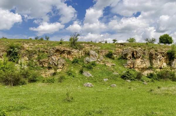 General view toward sedimentary rock in the field — Stock Photo, Image