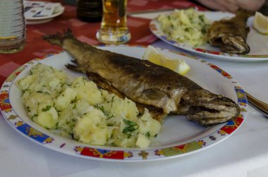 Kızarmış balık ve haşlanmış patates salatası