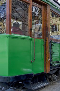 Retro Vintage tramvay Siemens Bulgaristan Sofya Aralık 2015, sokaklarda.