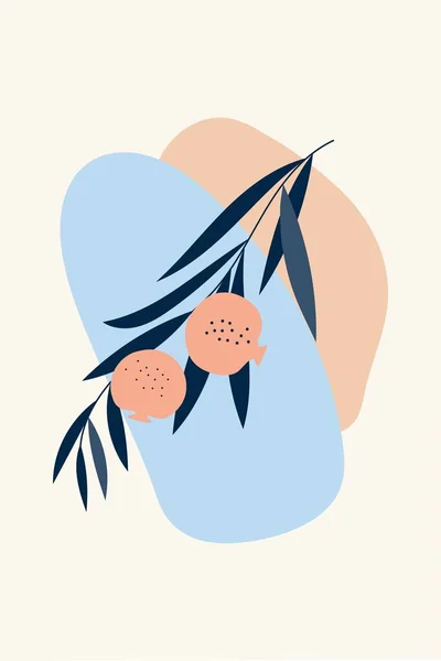 Samenstelling Van Abstract Fruit Vormen Botanische Elementen Stijl Van Minimalisme — Stockvector