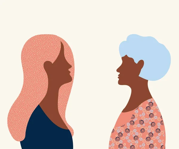 Dvě Ženy Tváří Tvář Profil Styl Minimalismu Natažené Ruce Obaly — Stockový vektor