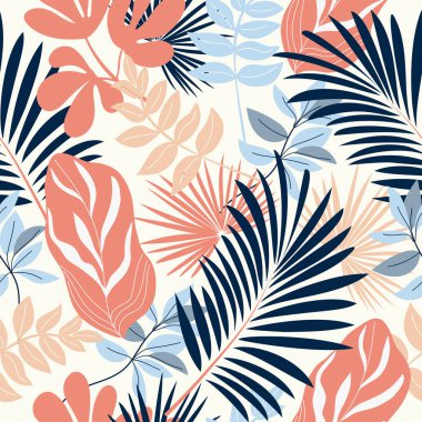 Beyaz arka planda kusursuz soyut doğa kalıbı. Egzotik bitkiler, yapraklar ve şekiller. El yapımı botanik elementler. Tekstil, duvar kâğıtları, ambalajlar, basılı ürünler için tasarım. Vektör 