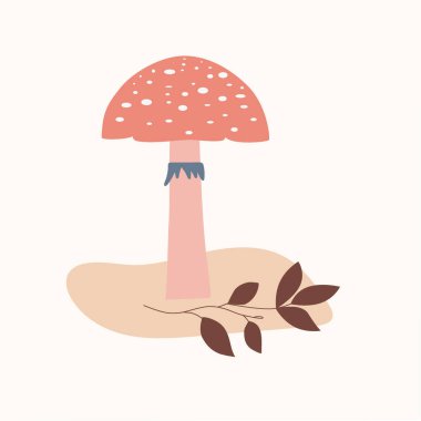 Orman mantarının minimalist çizimi, beyaz arka planda izole, kahverengi renk tasarımı. Sembol, ikon, vektör çizimi, botanik elementler, minimalist stil, el çizimi. Paketleme, duvar kağıdı, tekstil tasarımı, kartpostal, konsept için kullan,