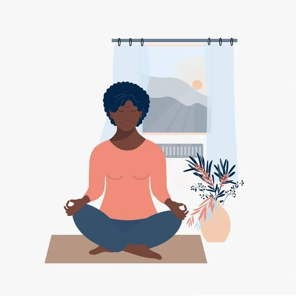 Yaşlı Kadın Yoga Egzersizleri Yapıyor Meditasyon Asana Evde Egzersiz Sağlıklı — Stok Vektör