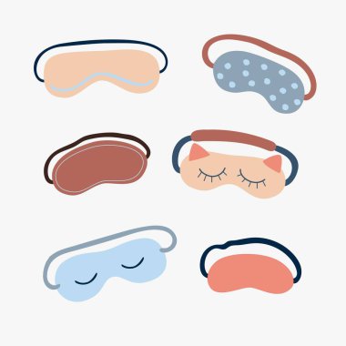 Set of funny sleeping masks, abstract  drawing on a white background. Hand drawing. Design for textiles, wallpapers, printed products. Vector illustration