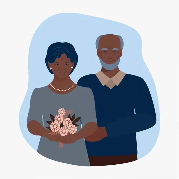 Starší Muž Žena Vztah Manželství Svatba Kytice Květin Ruce Láska — Stockový vektor