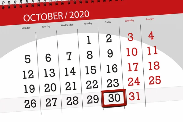 Agenda Mois Octobre 2020 Date Butoir Vendredi — Photo