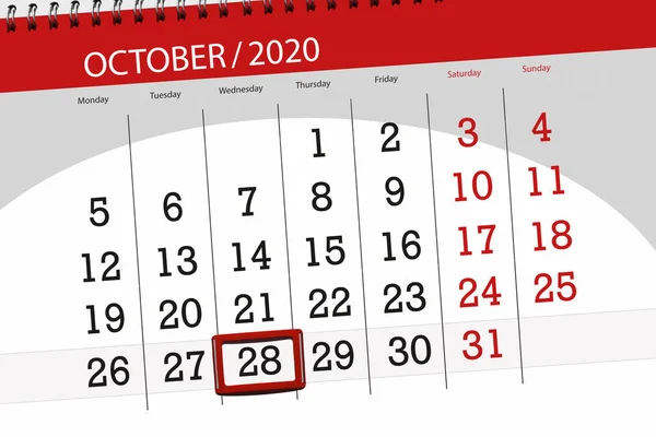 Προγραμματιστής Ημερολογίου Για Μήνα Οκτώβριος 2020 Καταληκτική Ημερομηνία Τετάρτη — Φωτογραφία Αρχείου