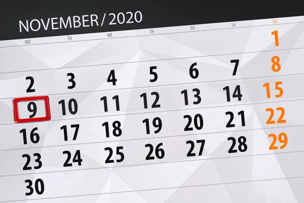 Calendário Planejador Para Mês Novembro 2020 Data Limite Segunda Feira — Fotografia de Stock