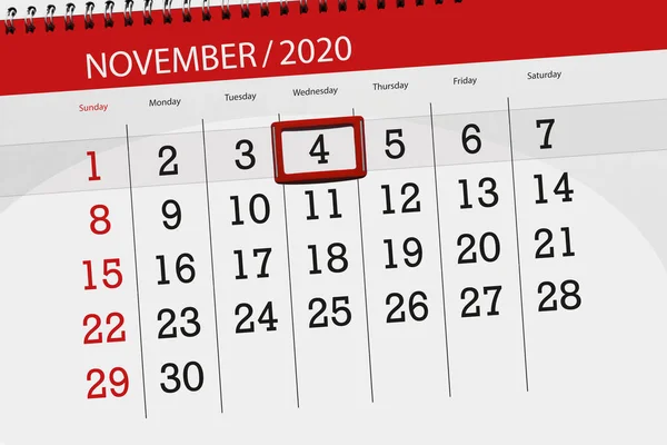 Kalender Planerare För Månaden November 2020 Deadline Dag Onsdag — Stockfoto