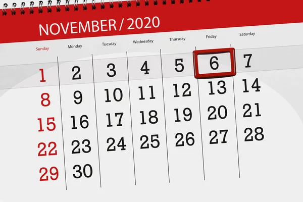 Kalenderplanner Voor Maand November 2020 Deadline Dag Vrijdag — Stockfoto