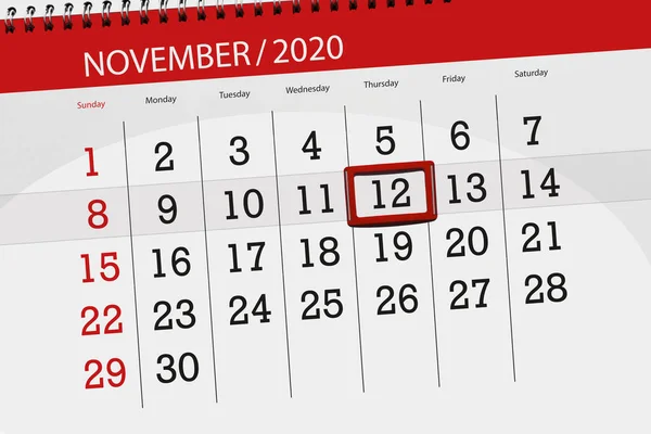 Kalender Planerare För Månaden November 2020 Deadline Dag Torsdag — Stockfoto