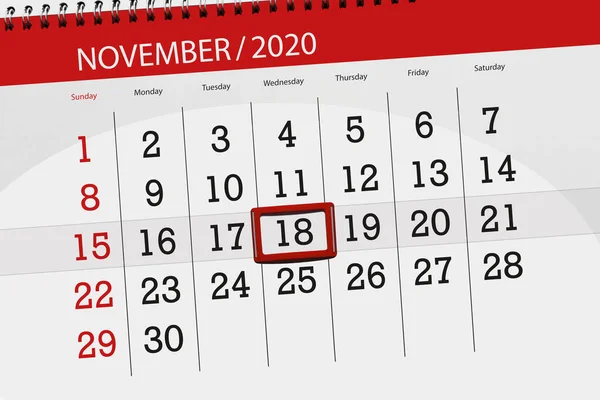 Kalender Planerare För Månaden November 2020 Deadline Dag Onsdag — Stockfoto