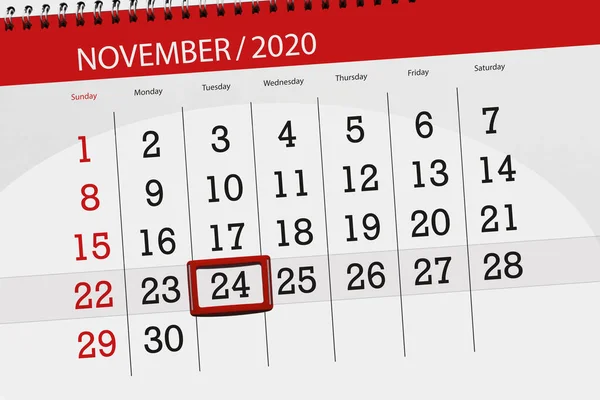 Планировщик Календаря Ноябрь 2020 Крайний Срок Вторник — стоковое фото
