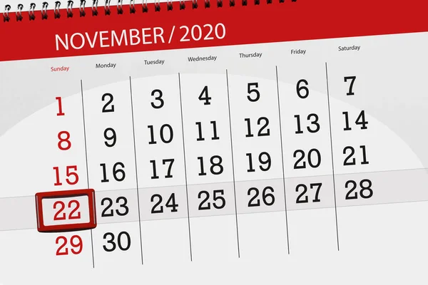 Agenda Mois Novembre 2020 Date Butoir Dimanche — Photo