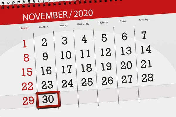 Kalender Planerare För Månaden November 2020 Deadline Dag Måndag — Stockfoto