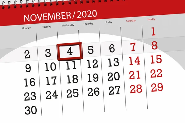 Kalenderplanlegger November 2020 Fristens Dag Onsdag – stockfoto