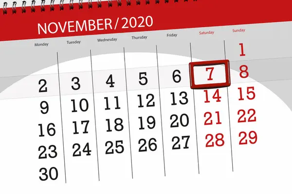 Kalenderplanlegger November 2020 Fridag Lørdag – stockfoto