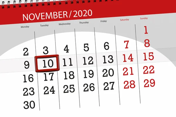 Kalender Planerare För Månaden November 2020 Deadline Dag Tisdag — Stockfoto