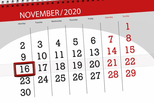 Kalender Planerare För Månaden November 2020 Deadline Dag Måndag — Stockfoto