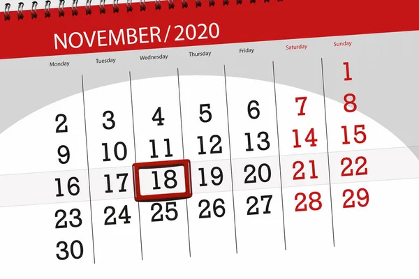 Agenda Mois Novembre 2020 Jour Limite Mercredi — Photo